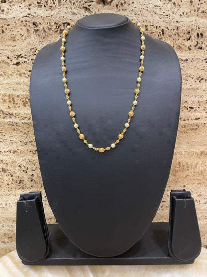 Gold Beads & Pearl Mala/Chain Necklace