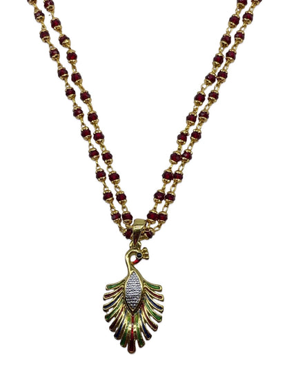 Peacock 2 Line Red Beads Long Necklace design