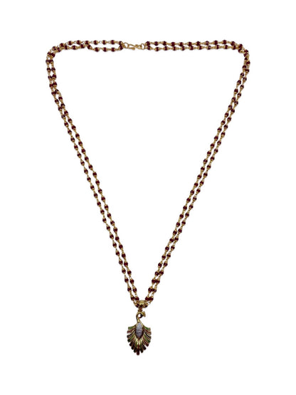 Peacock 2 Line Red Beads Long Necklace design