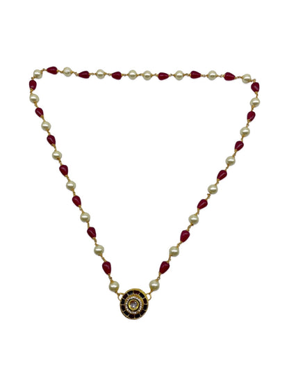Kundan Pearl & Red Beads Short Necklace design