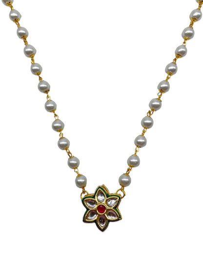 Kundan Flower Pearl Beads Long Necklace design