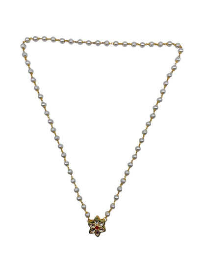 Kundan Flower Pearl Beads Long Necklace design