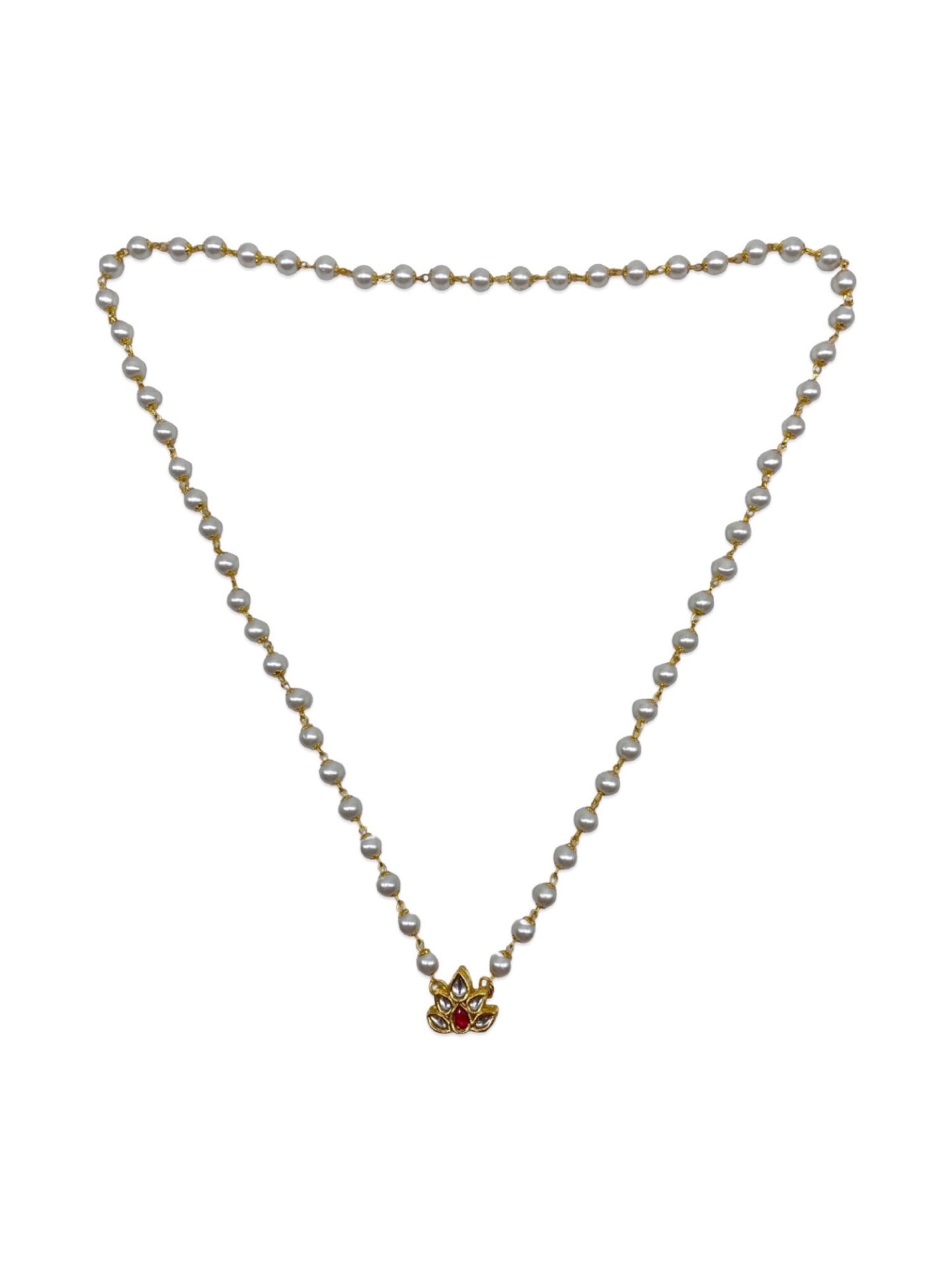 Kundan Lotus Flower Pearl Beads Long Necklace Design