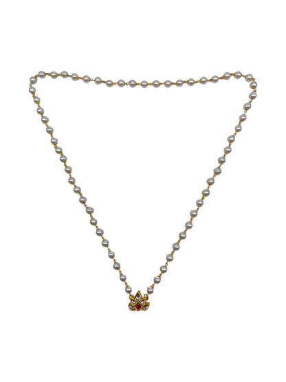 Kundan Lotus Flower Pearl Beads Long Necklace Design