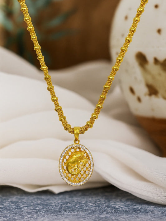 Lord AD Ganesha Pendant Long Chain Necklace