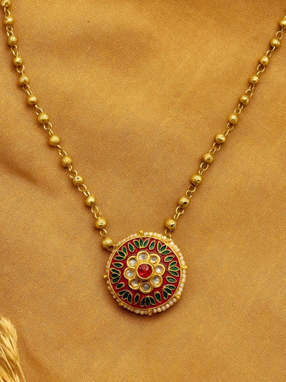 Round Kundan Pearl Gold Beads Design Long Necklace