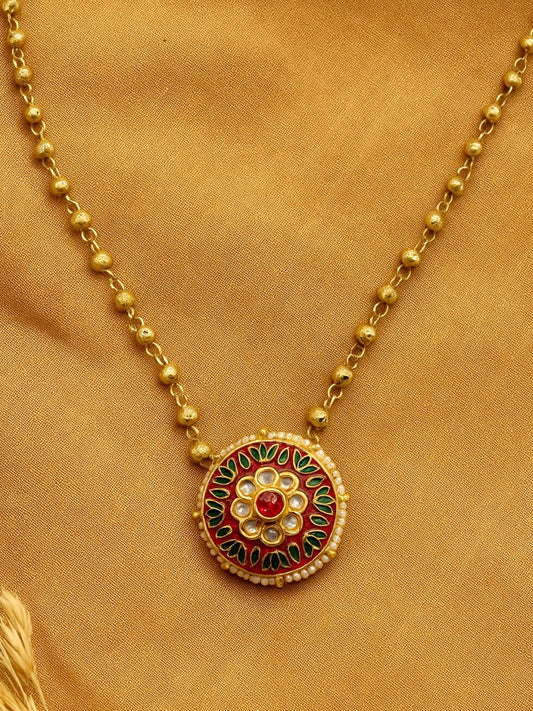 Round Kundan Pearl Gold Beads Design Long Necklace