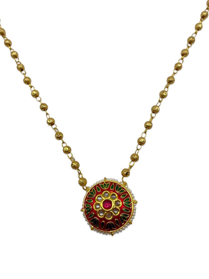 Round Kundan Pearl Gold Beads Design Long Necklace