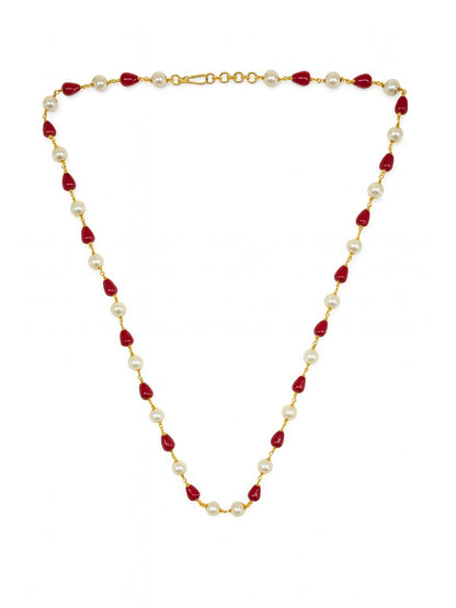 Red & Pearl Beads Simple Mala/Chain Necklace