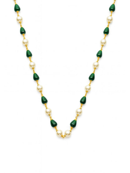 Green & Pearl Beads Simple Mala/Chain Necklace