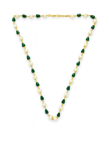 Green & Pearl Beads Simple Mala/Chain Necklace
