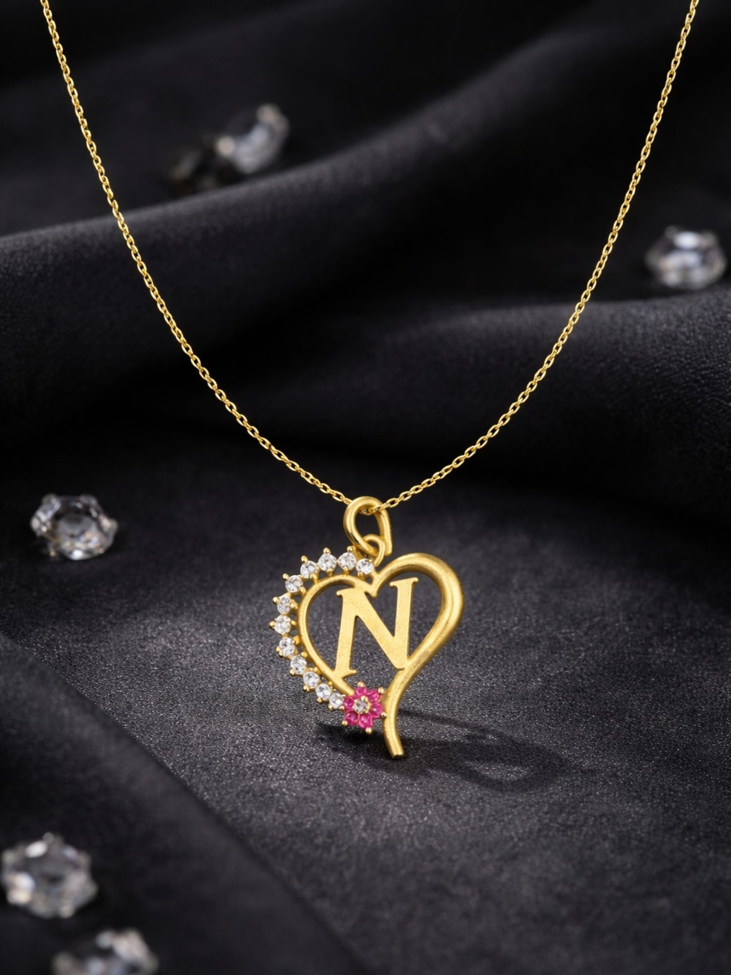 A To Z Letter Heart Initial Gold Short Necklace for Women