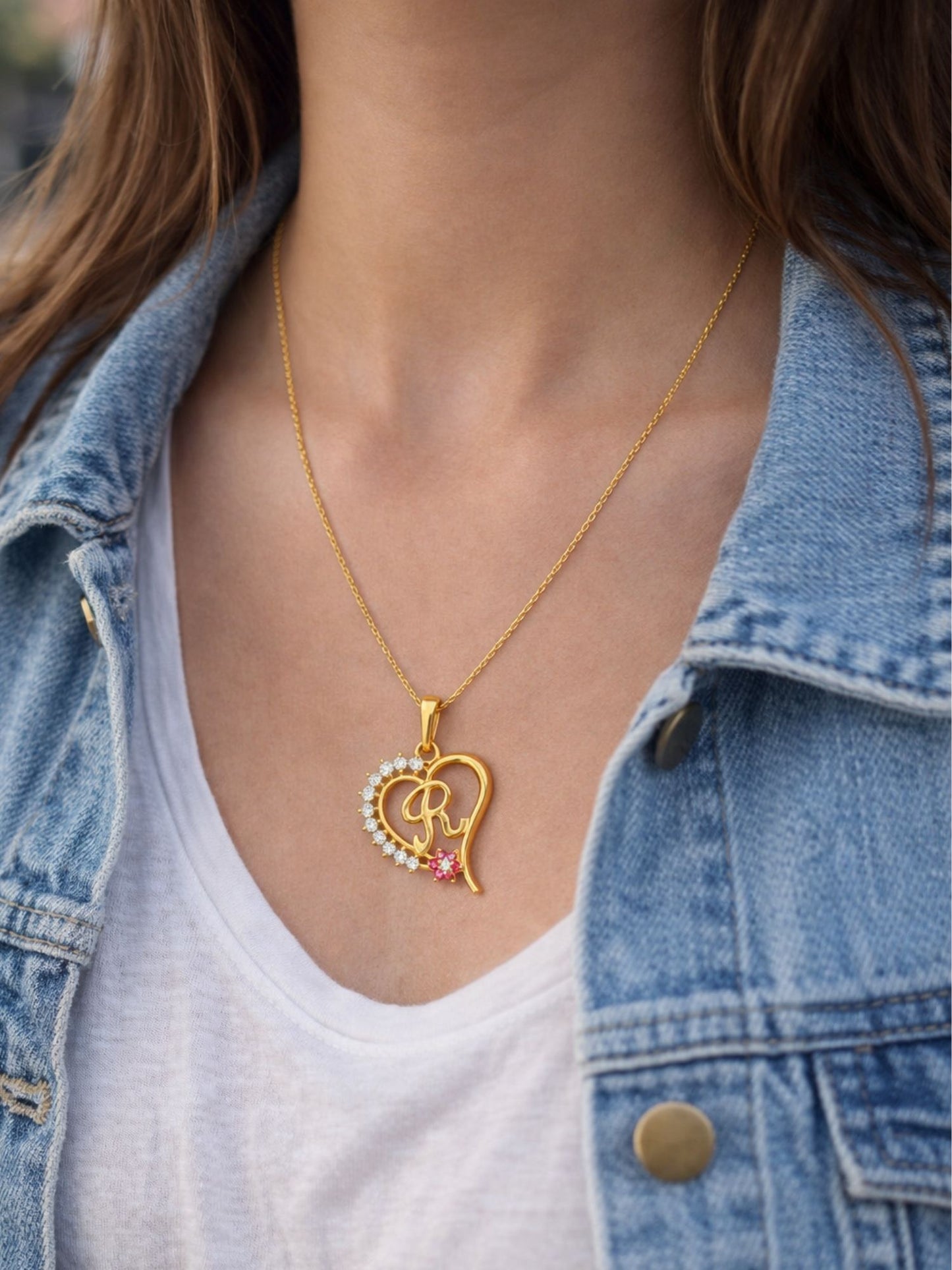 A To Z Letter Heart Initial Gold Short Necklace for Women
