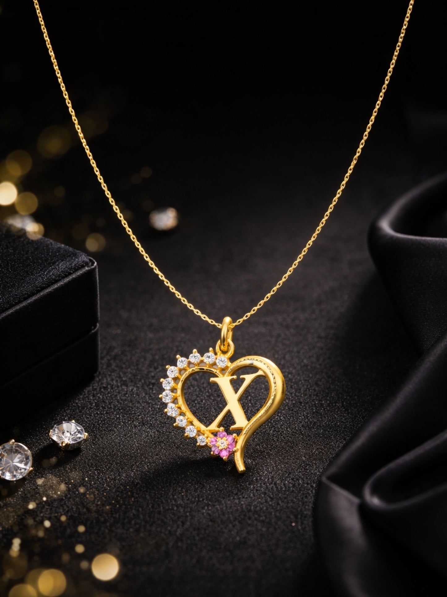 A To Z Letter Heart Initial Gold Short Necklace for Women