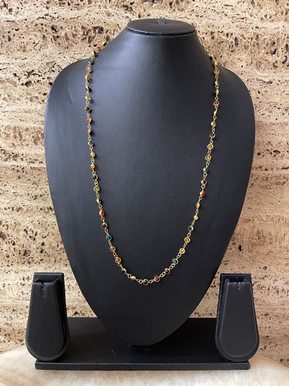 Gold Plated Long Multicolor Stone Mala