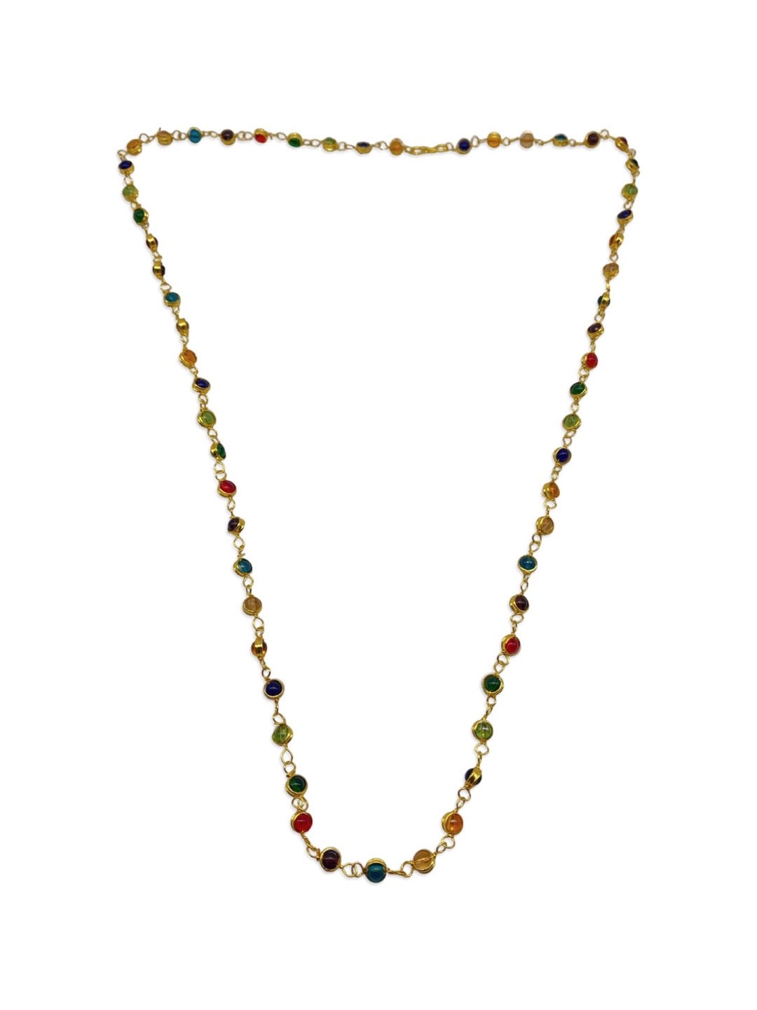 Gold Plated Long Multicolor Stone Mala