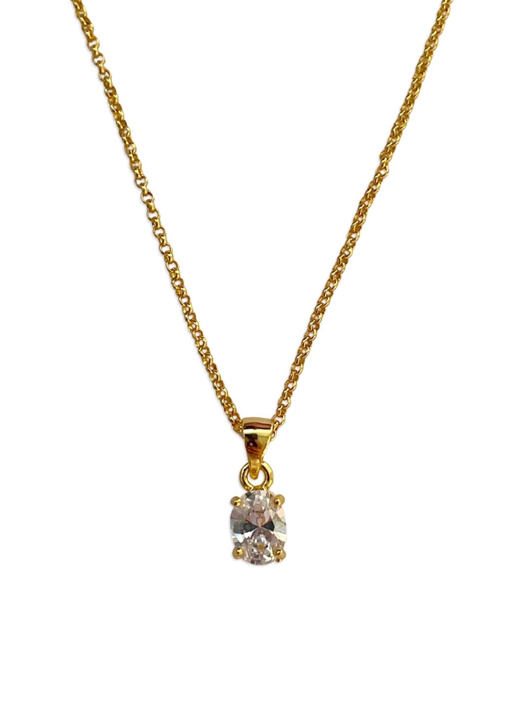 Solitaire American Diamond Oval Pendant Necklace