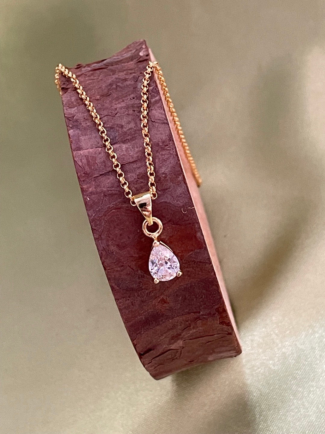 Solitaire American Diamond Drop Pendant Necklace