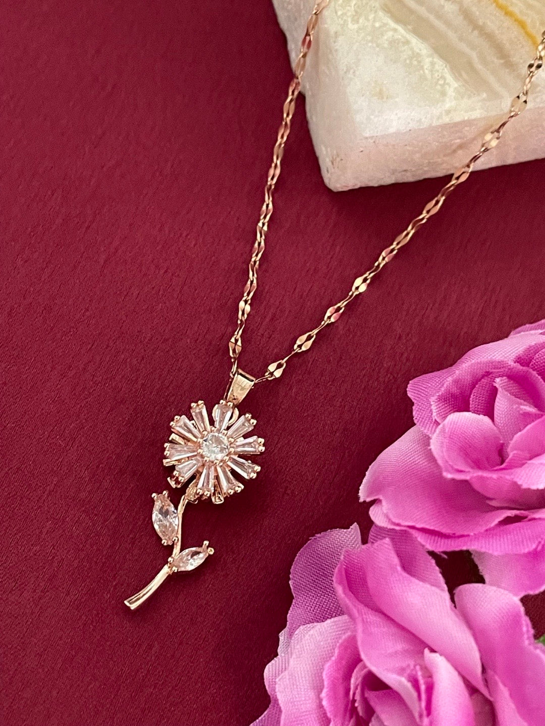 Rose Gold Flower Pendant Necklace Design