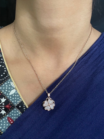 Rose Gold AD Heart Shape Short Necklace