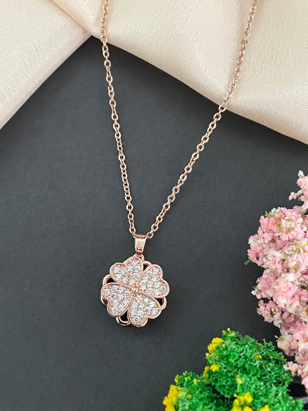 Rose Gold AD Heart Shape Short Necklace