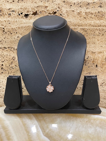 Rose Gold AD Heart Shape Short Necklace