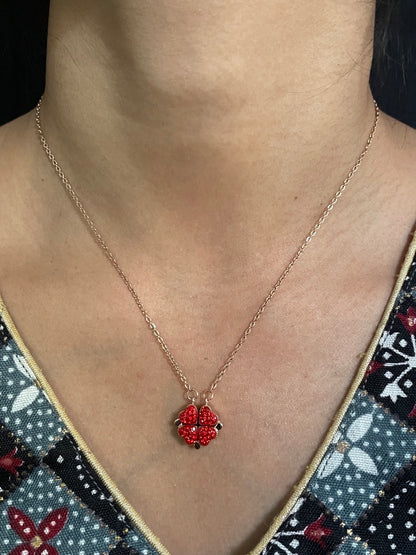 (Wear it 2 ways) Reversible Red/Black Sparkle Heart Necklace