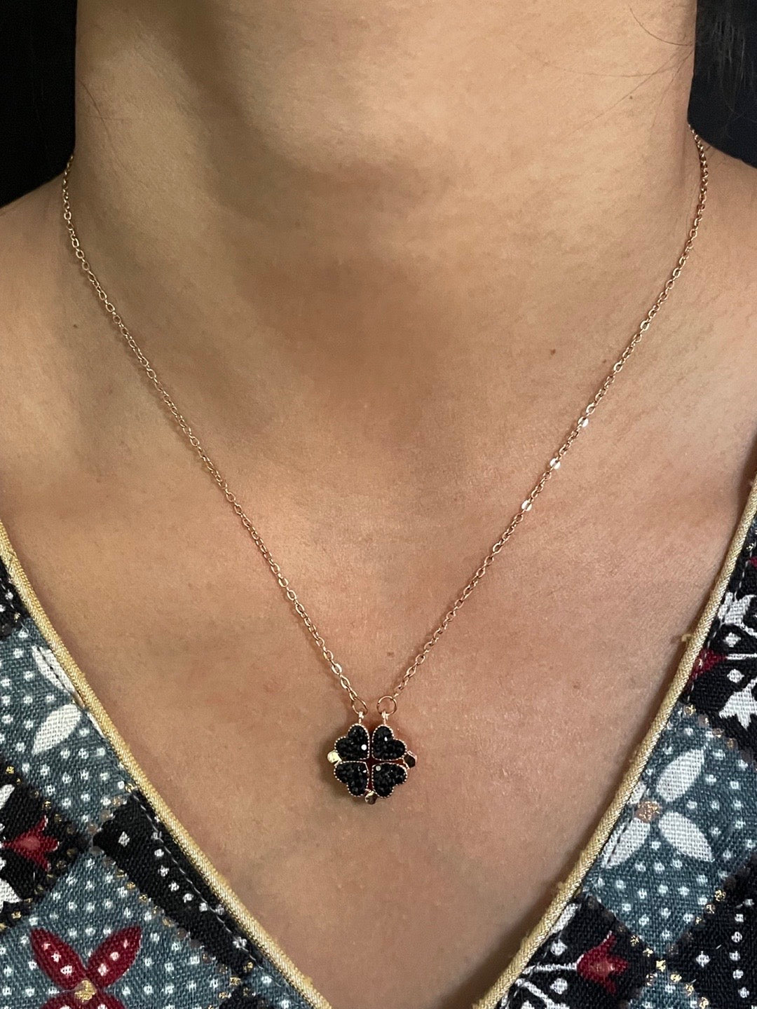 (Wear it 2 ways) Reversible Red/Black Sparkle Heart Necklace