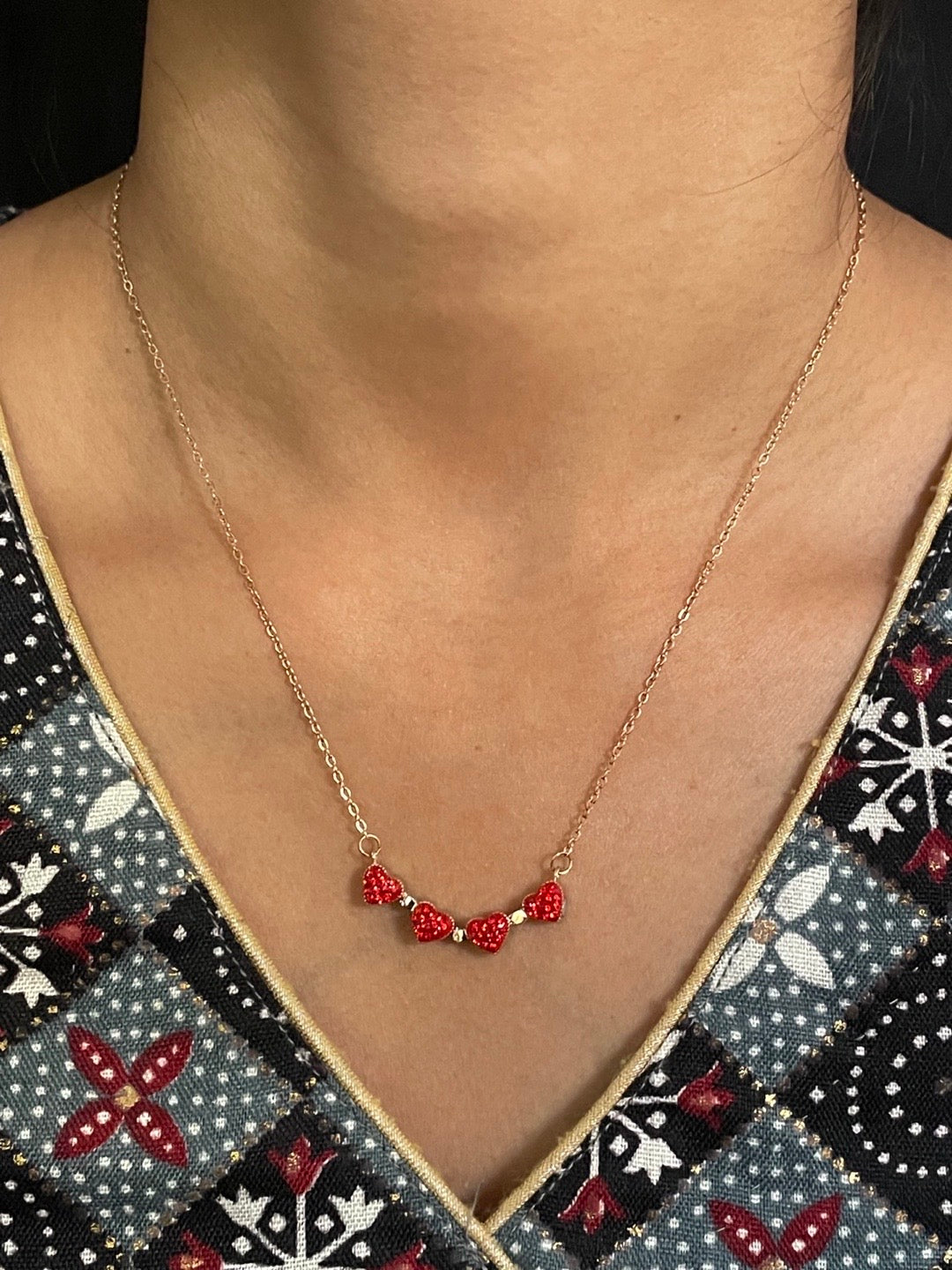 (Wear it 2 ways) Reversible Red/Black Sparkle Heart Necklace