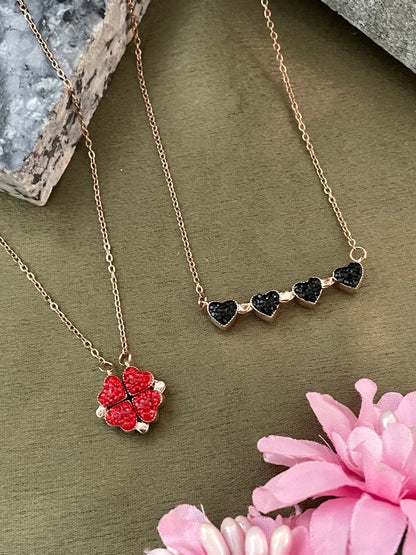 (Wear it 2 ways) Reversible Red/Black Sparkle Heart Necklace