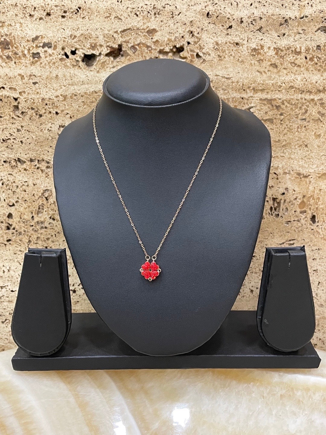 (Wear it 2 ways) Reversible Red/Black Sparkle Heart Necklace