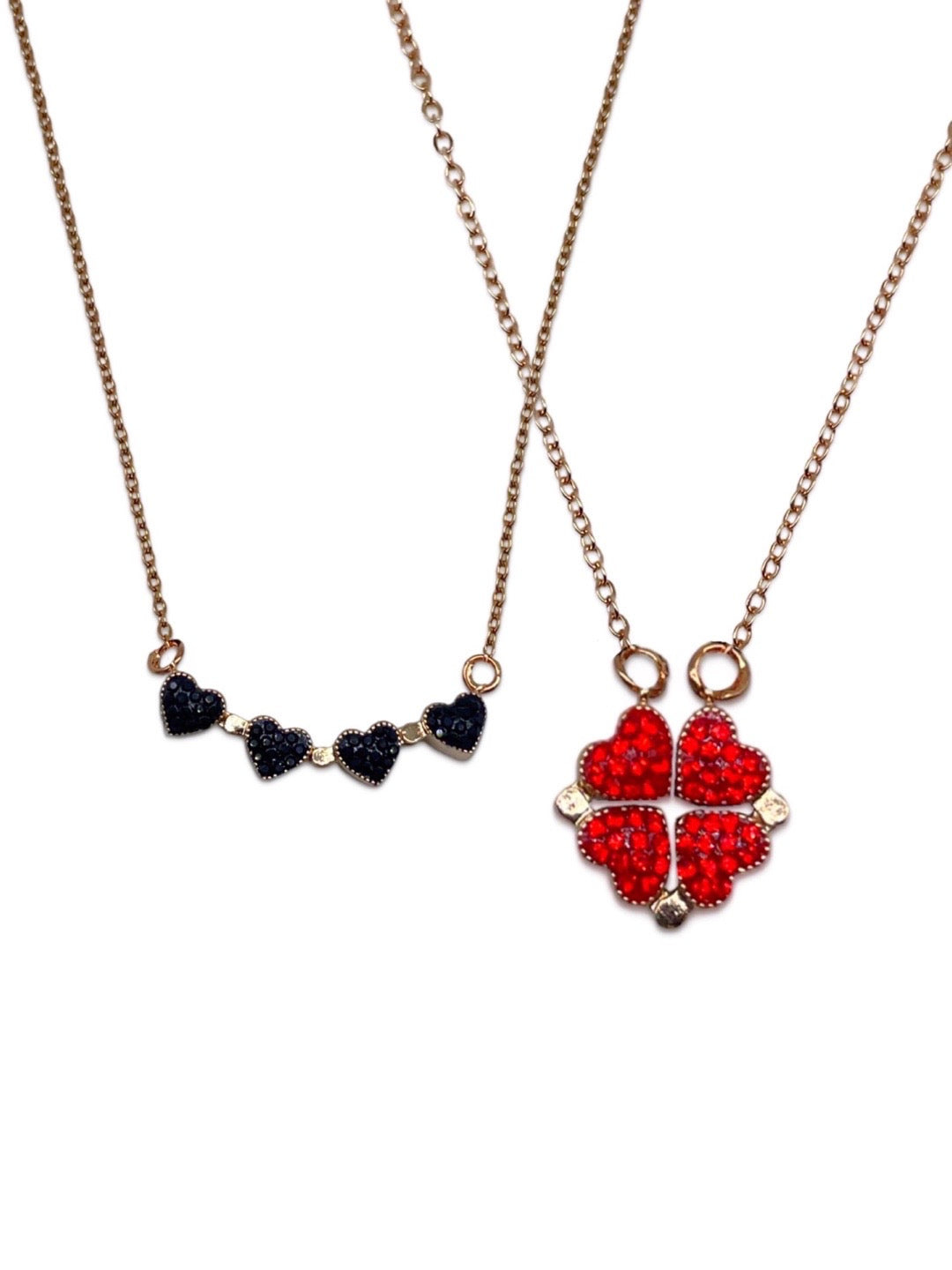 (Wear it 2 ways) Reversible Red/Black Sparkle Heart Necklace