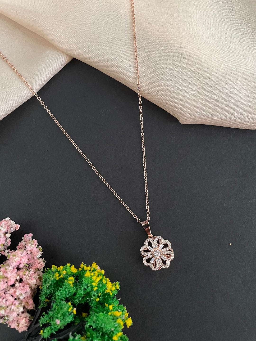 Rose Gold Flower Pendant Necklace Design