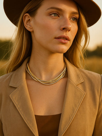 Multi-Tone Necklace & Bracelet Set for Women