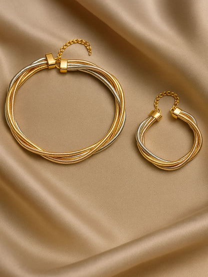 Multi-Tone Necklace & Bracelet Set for Women