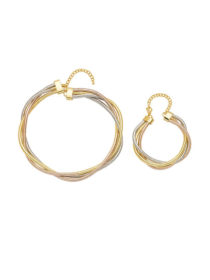 Multi-Tone Necklace & Bracelet Set for Women