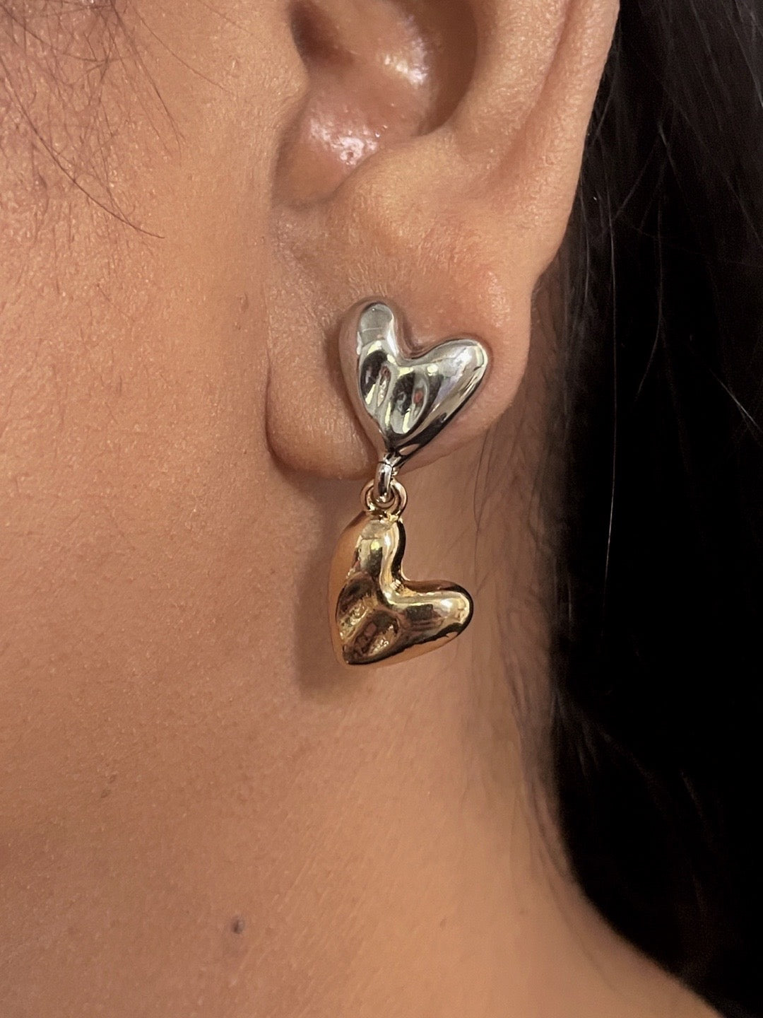 Gold/Silver-Plated Double Hearts Earrings