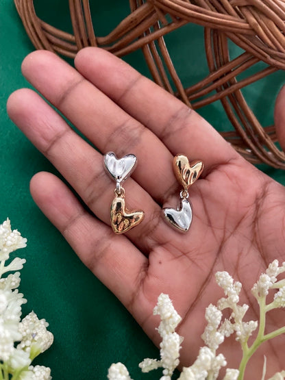 Gold/Silver-Plated Double Hearts Earrings