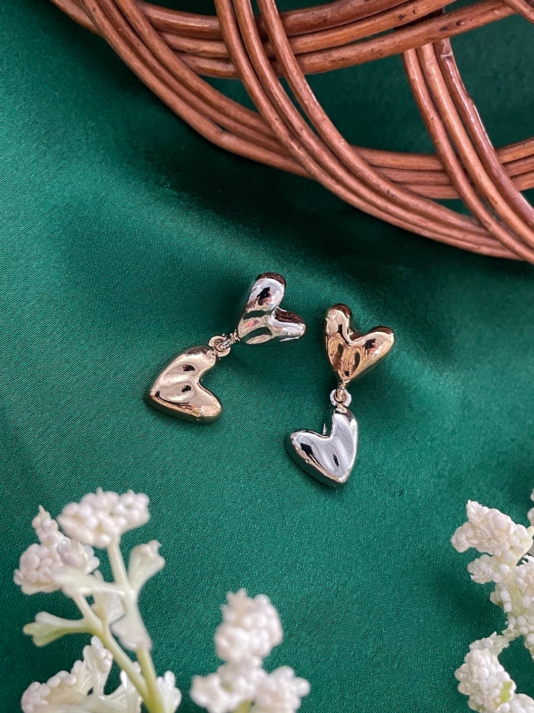 Gold/Silver-Plated Double Hearts Earrings