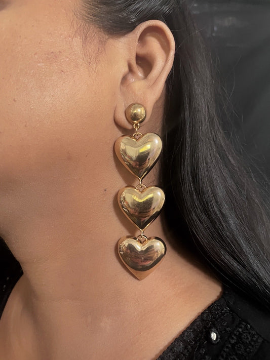 Triple Hearts Dangler Design Earrings