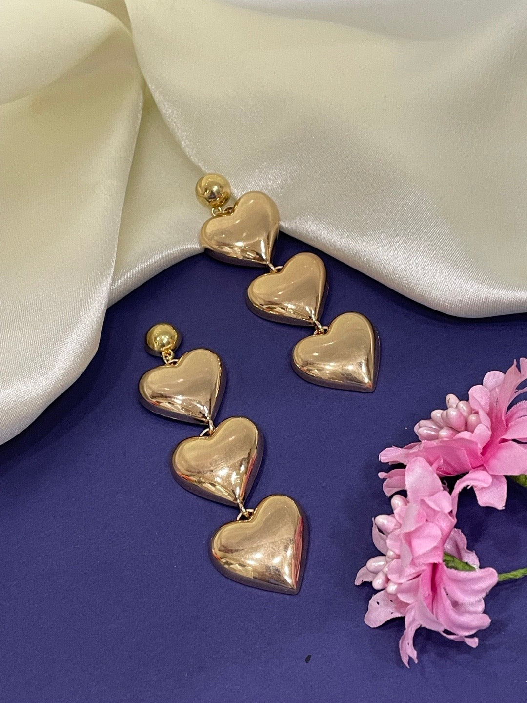 Triple Hearts Dangler Design Earrings