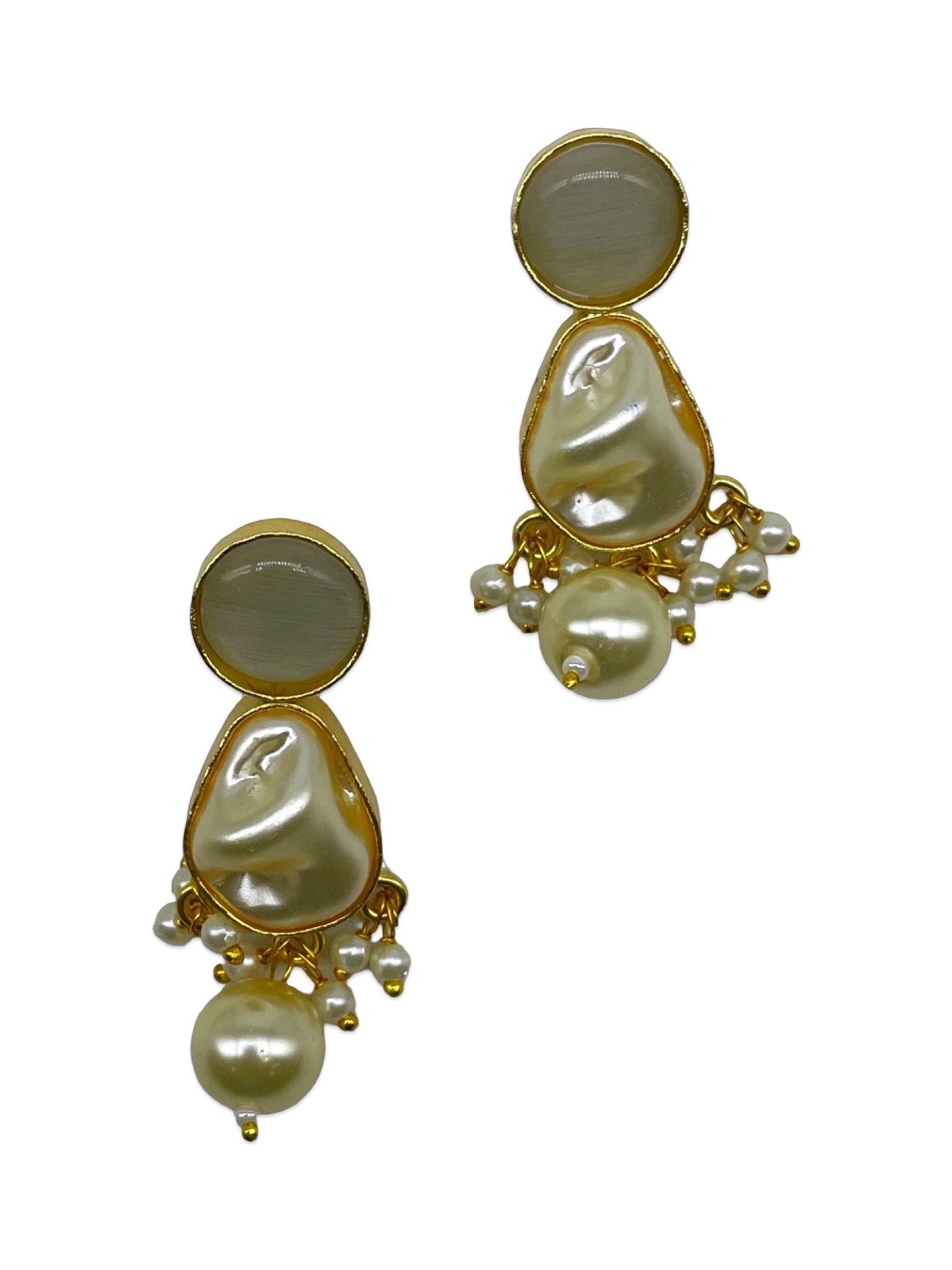 Flower Grey Stone Pearl Short Necklace Set
