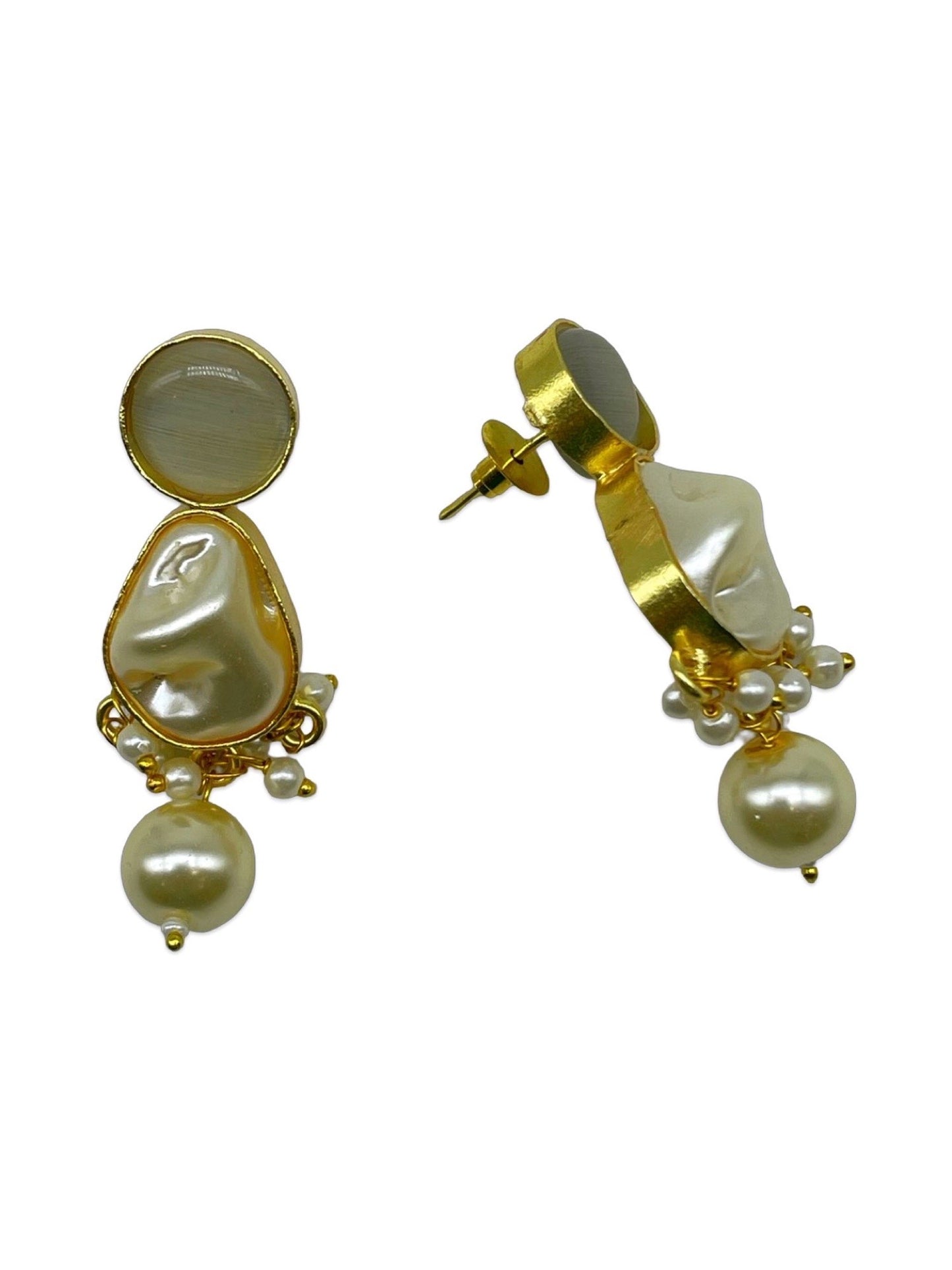Flower Grey Stone Pearl Short Necklace Set