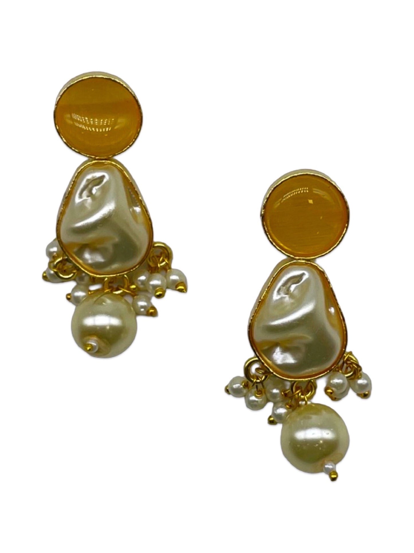 Flower Yellow Stone Pearl Short Necklace Set