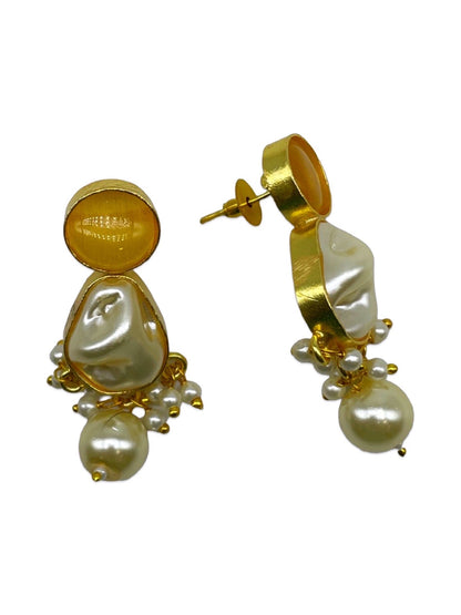 Flower Yellow Stone Pearl Short Necklace Set