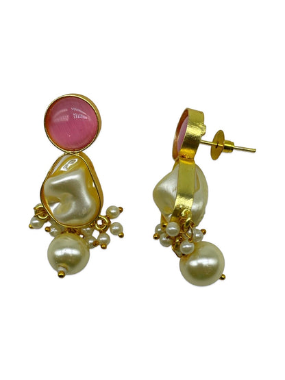 Flower Pink Stone Pearl Short Necklace Set
