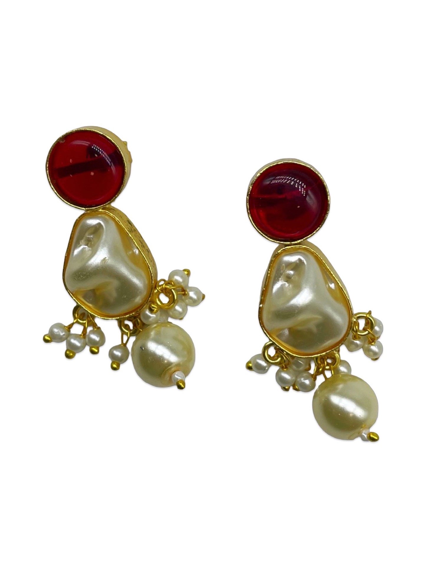 Flower Maroon Stone Pearl Short Necklace Set