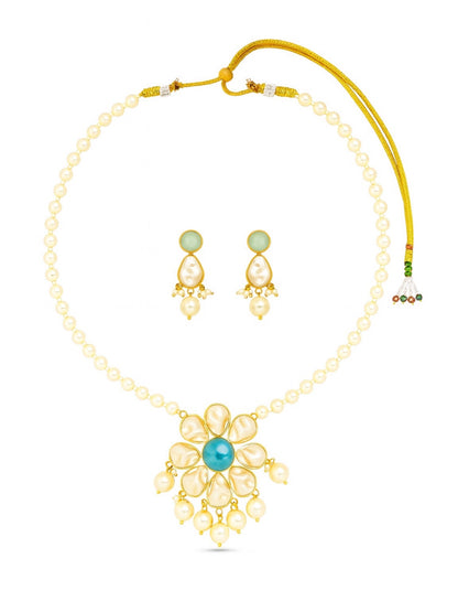 Flower Sea Blue Stone Pearl Short Necklace Set
