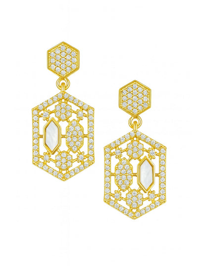 Hexagon Shape With AD Pearl Short Necklace Set