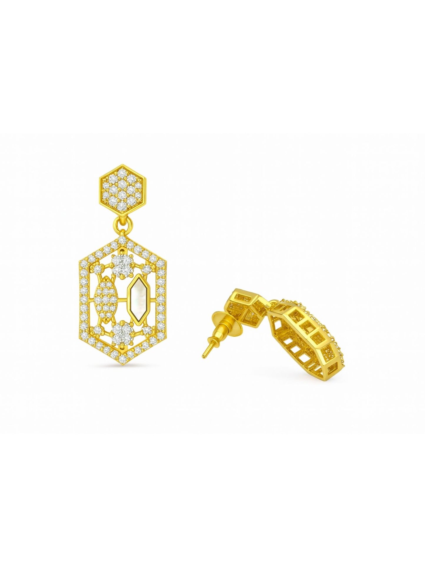 Hexagon Shape With AD Pearl Short Necklace Set